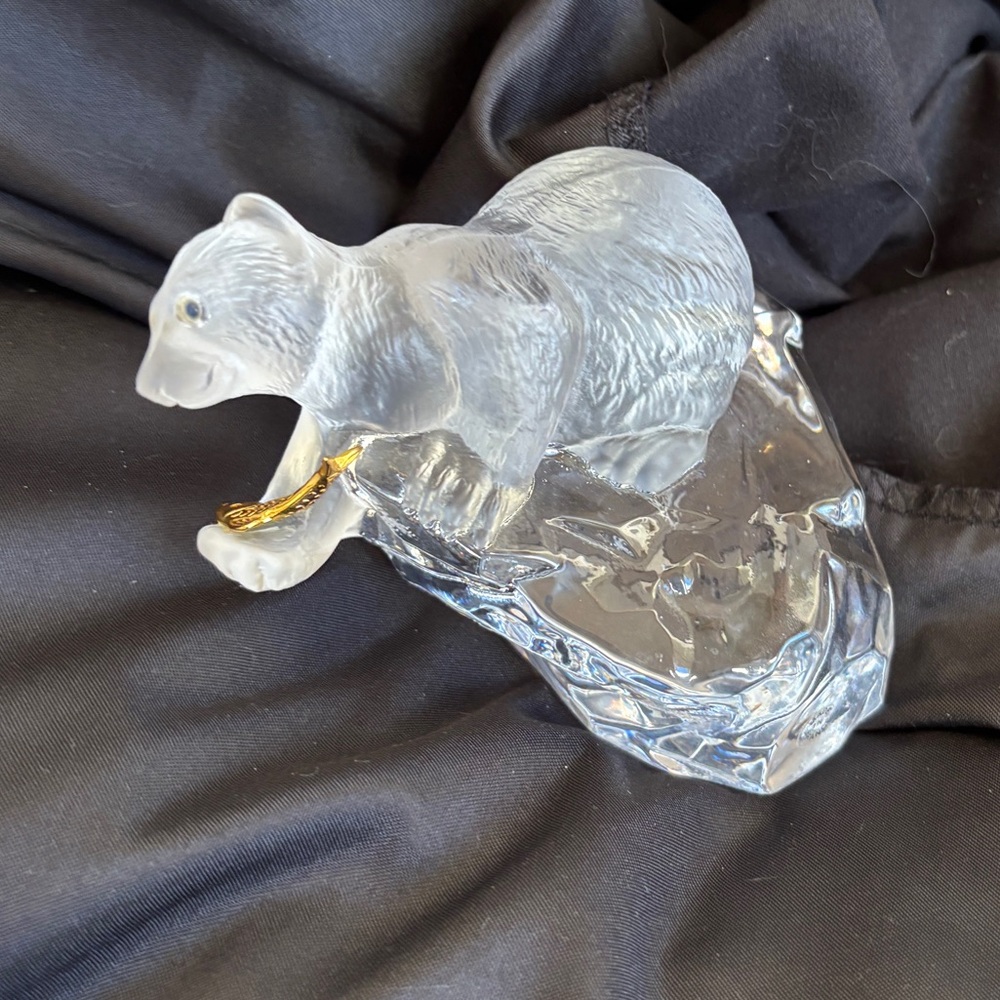 Faberge Crystal Bear Figurine Catching Fish with Gold Accents French France